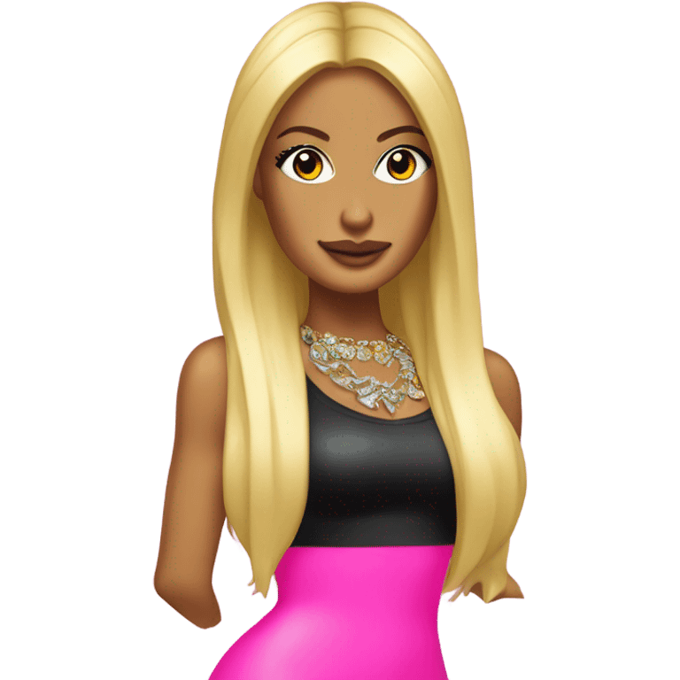 Tanned woman with long black hair, dressed in y2k Paris Hilton hair, makeup, and neon attire emoji