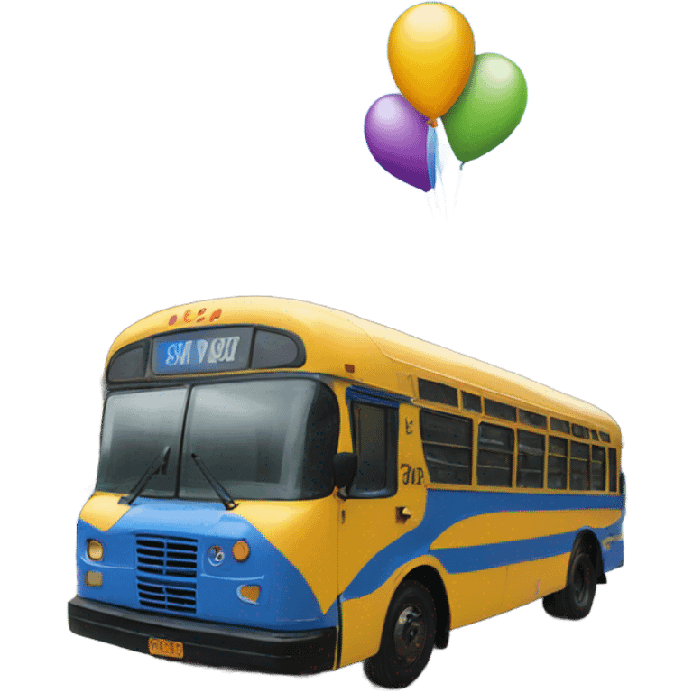 Blue bus with big balloon on top emoji