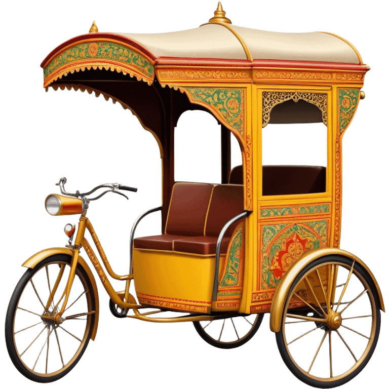 Cyclo rickshaw – Cinematic Realistic Cyclo Rickshaw, depicted as a charming, ornately painted three-wheeled cycle taxi with vintage detailing, set on bustling city streets under dynamic urban lighting that evokes cultural heritage and nostalgic charm. emoji