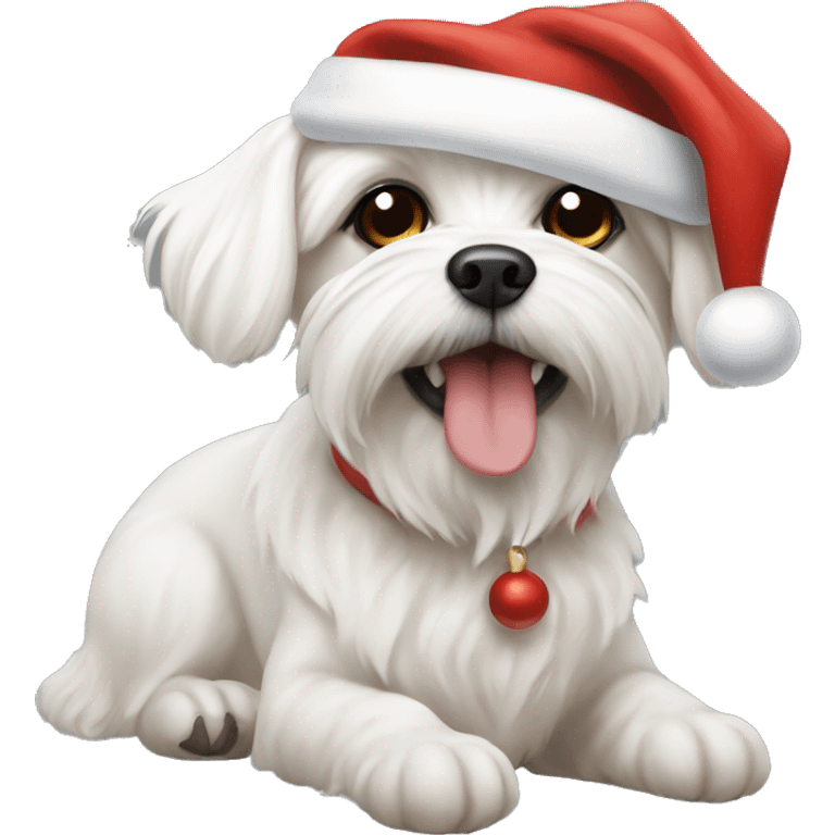 maltese with bone and santa hat emoji