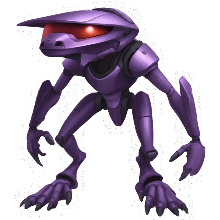 a black Genesect-Raptor-Fakémon—hybrid with a futuristic visor-helmet full body emoji