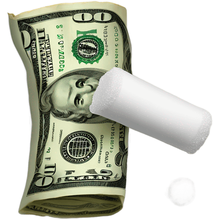 Rolled up dollar bill next to pile of salt emoji