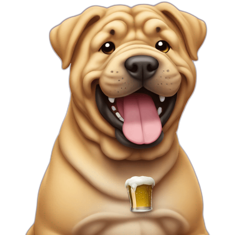 Happy Shar pei with beer emoji