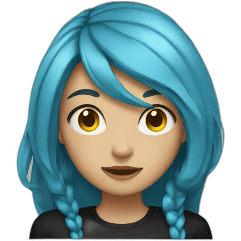 girl with long blue hair and yellow eyes and black shirt emoji