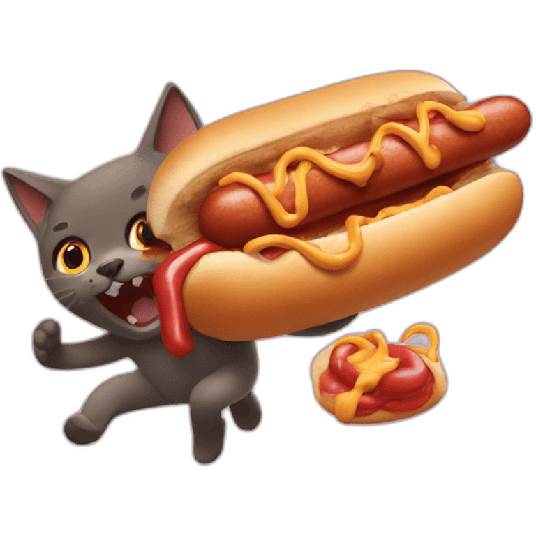 cat being attacked by a hotdog emoji