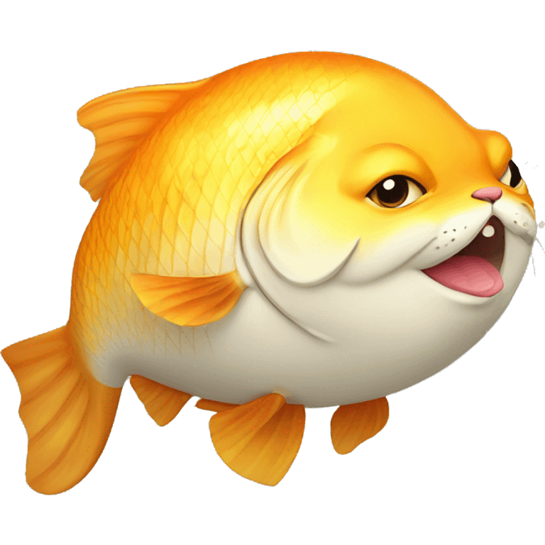 Fat Cat eating golden fish emoji