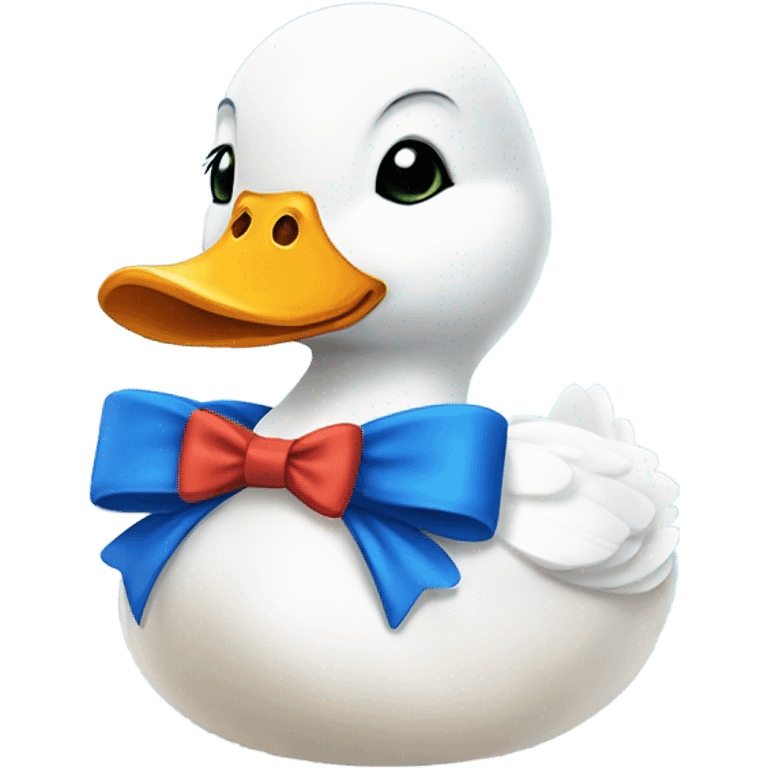 White duck wearing a blue bow around it’s neck emoji