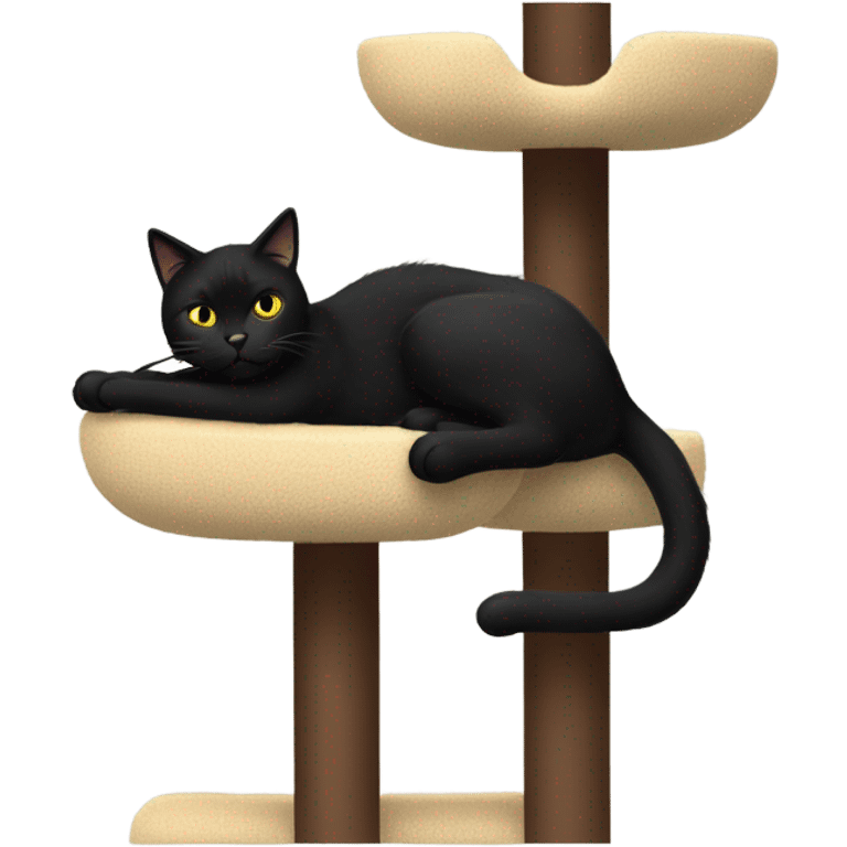 Black cat laying on cat tree emoji