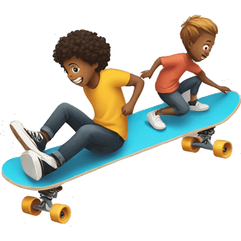 A young person on a skateboard is pushed by another emoji