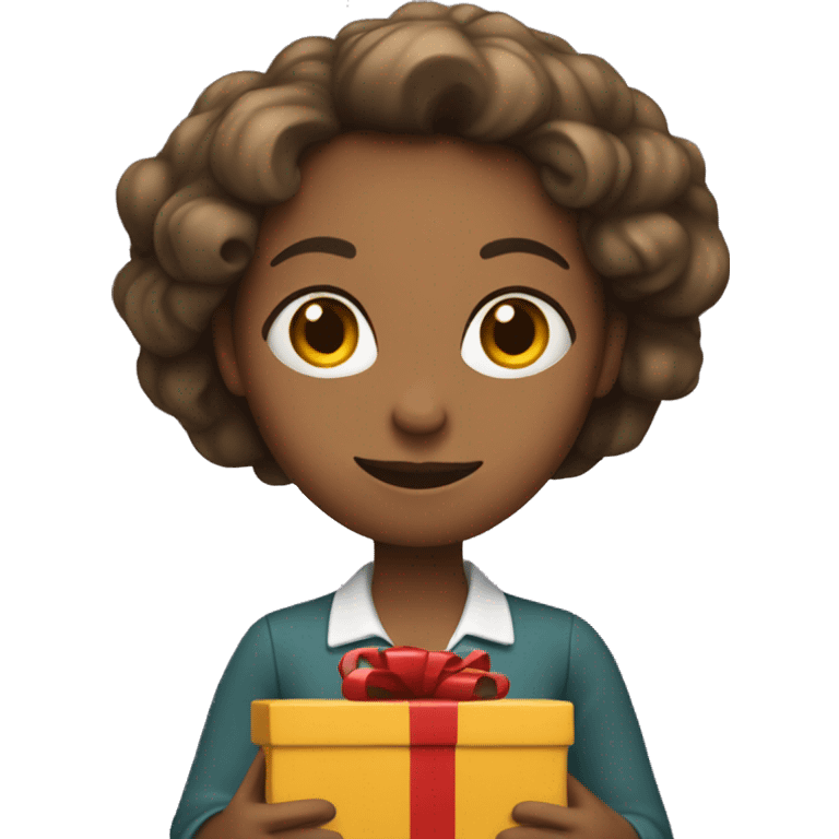 A female teacher holds a gift in her hand emoji