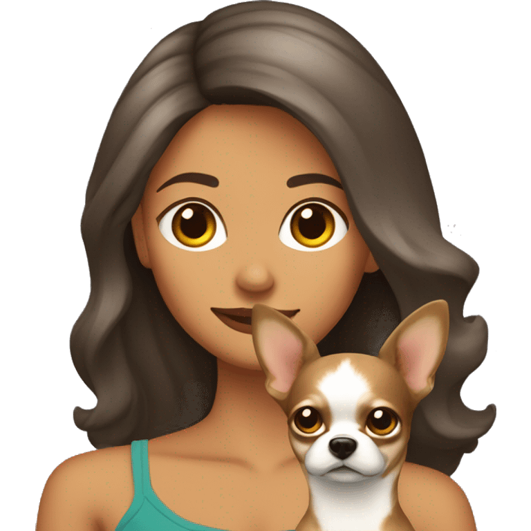 mujer pelo castaño OSCURO ONDULADO con chihuahua emoji