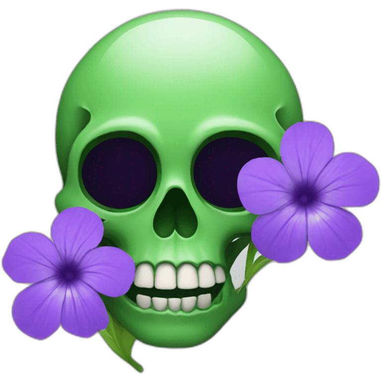 Green skull with purple flower coming out from eye socket emoji