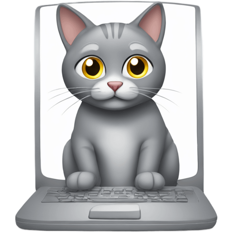 Funny gray cat works at the computer emoji