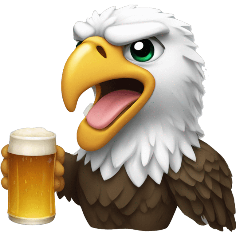 A crying eagle holding a beer emoji