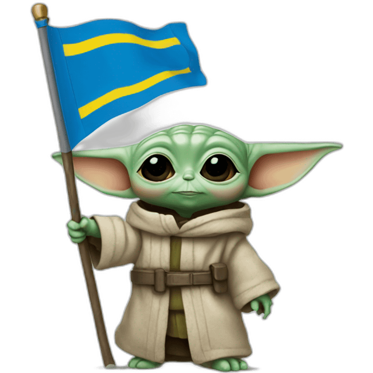 baby yoda holds Ukraine flag emoji