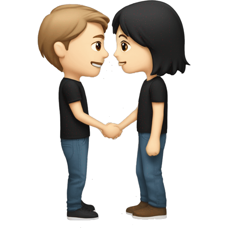 White boy with short brown hair couple kiss white girl with long black hair emoji