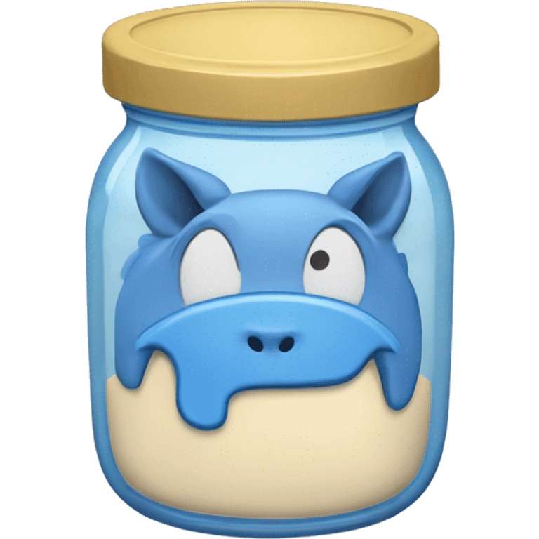 half full mayo jar with blue horse toy inside emoji