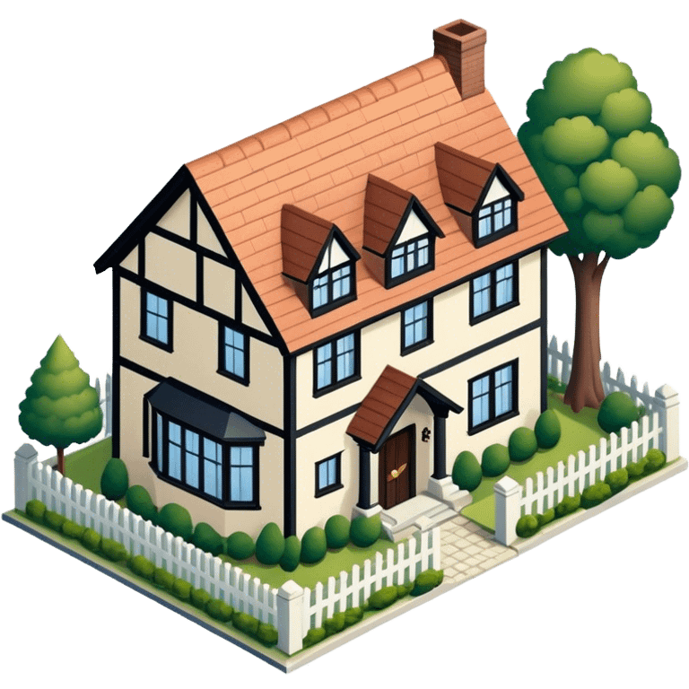 tudor-style suburban house isometric exterior view emoji