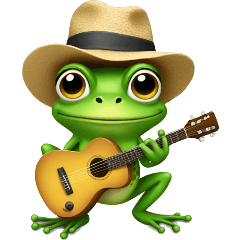 Frog wearing a hat with a guitar in her hand emoji