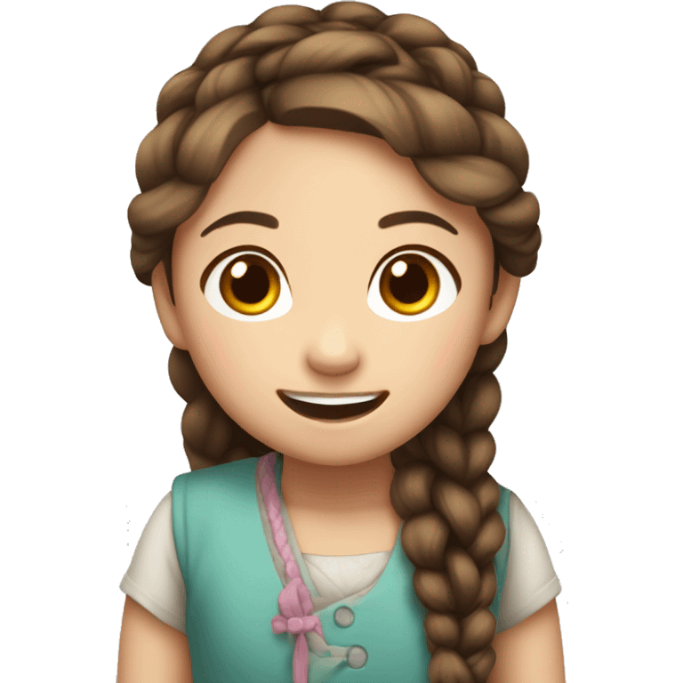 little Chinese girl, long brown hair in a braid, brown eyes, open-mouth smile emoji