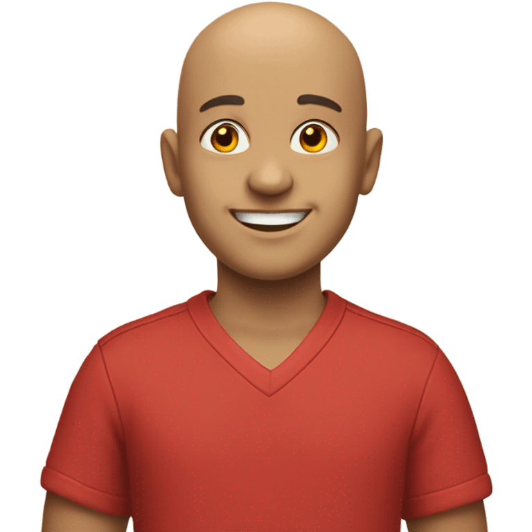 smiling bald boy portrait red shirt emoji