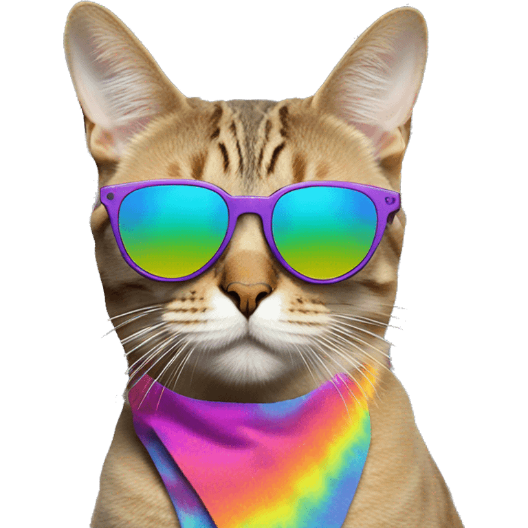 Psychedelic trippy tie die cat wearing sunglasses  emoji