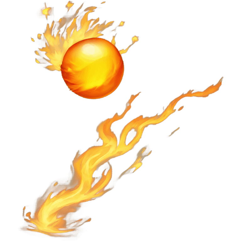 A glowing, spinning orb of fire, with orange and yellow flames swirling around it, leaving a trail of heat and sparks as it flies toward a target. emoji