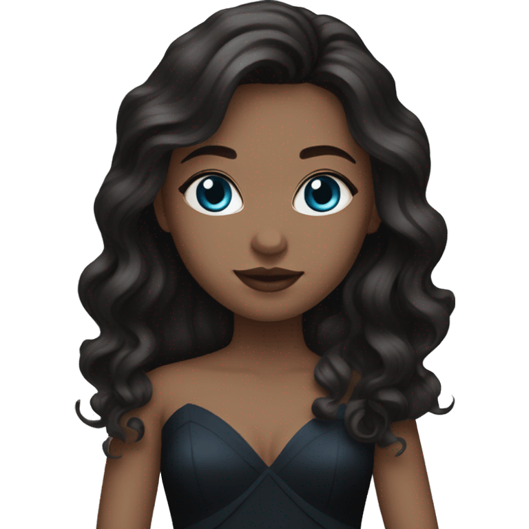 White Girl with wavy dark brown long hair, blue eyes in a black wedding dress emoji