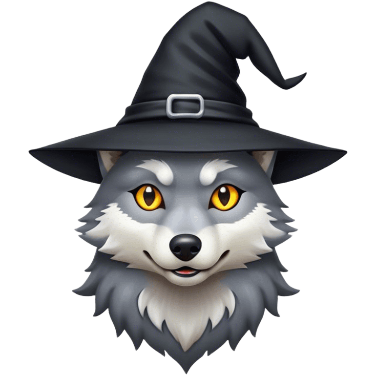 Wolf with black witch hat emoji