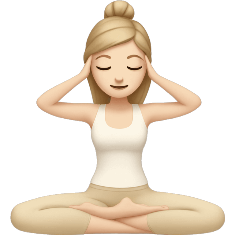 White Girl doing yoga in beige tones  emoji