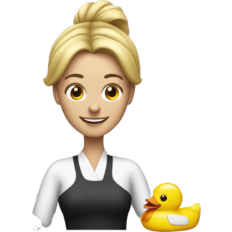 white woman happily holding a rubber duck  emoji