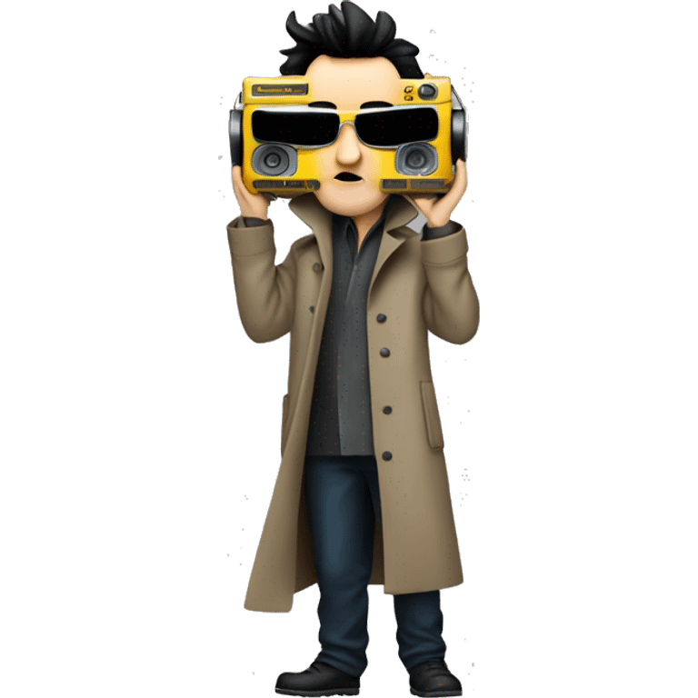 john-cusack-holding-boombox-above his head wearing trench coat  emoji