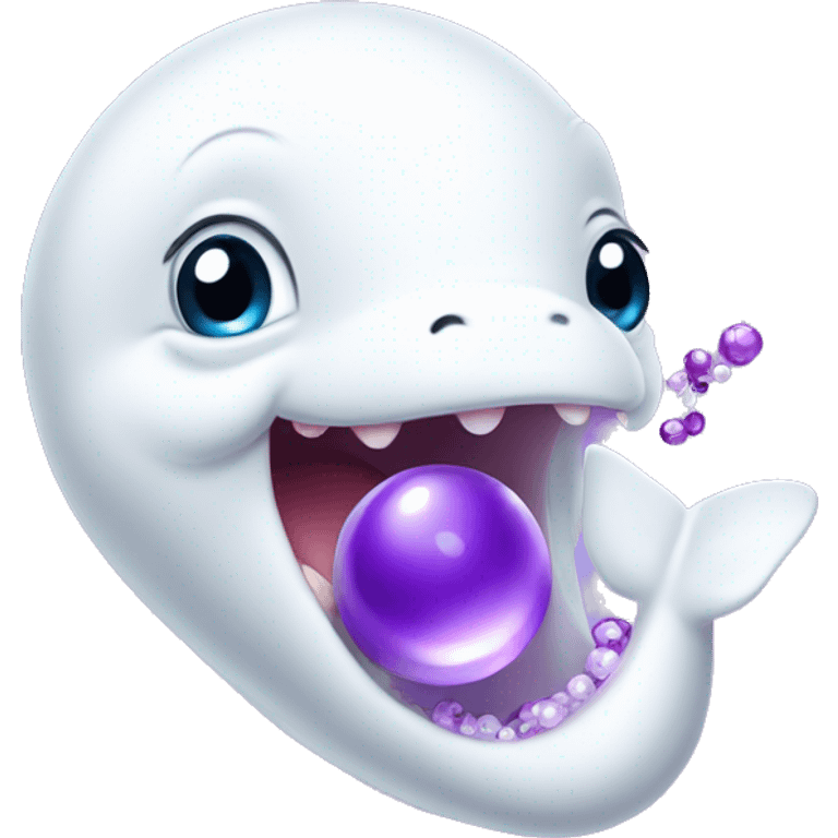 baby beluga biting a purple pearl emoji