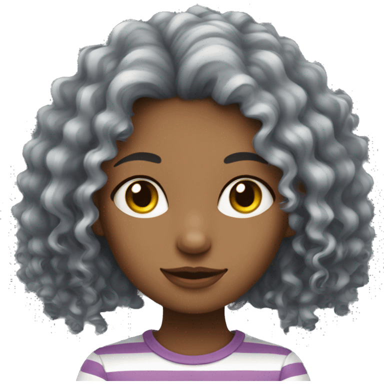 curly girl with a striped gray cat emoji