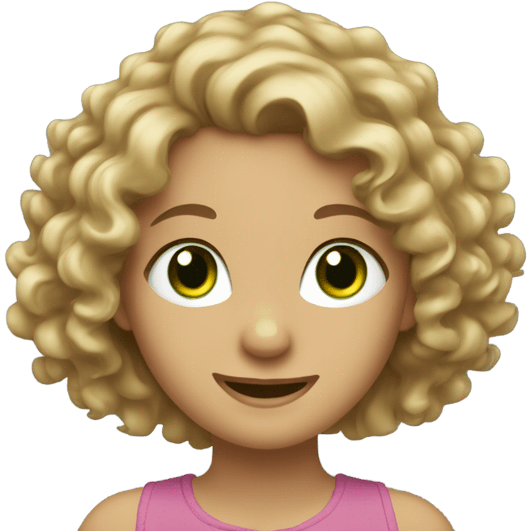 girl with curly dirty blond hair with green eyes smiling emoji