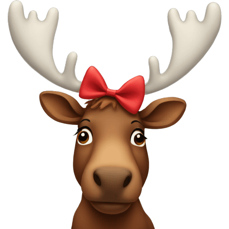 A moose wearing a red hair bow emoji