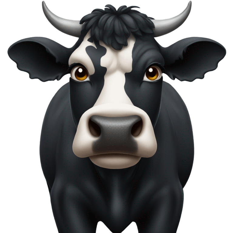 A black cow with a fierce face emoji