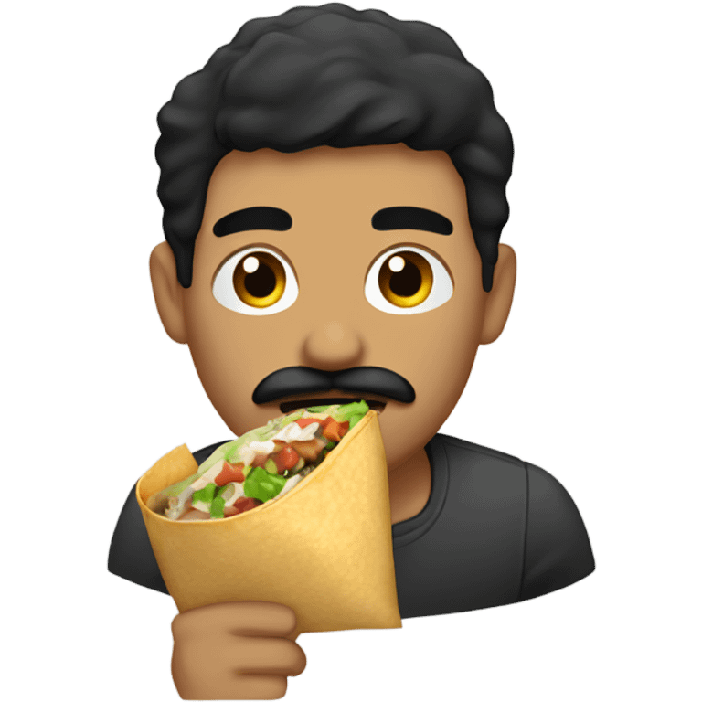 Latin Man with straight black hair and mustache eats burrito emoji