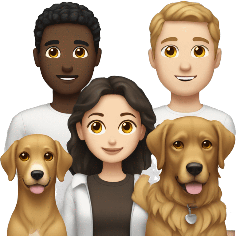 White woman with dark hair and brown eyes with a white man with dark hair and brown eyes and a golden retriever  emoji