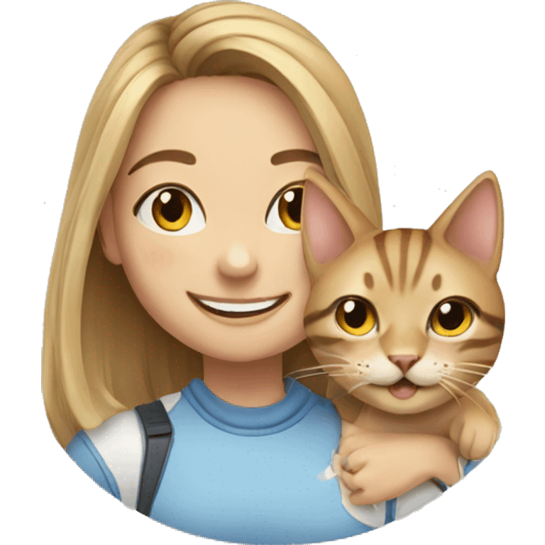 smiling girl with cat indoors emoji