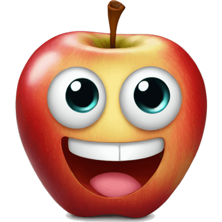 An Apple with eyes and happy emoji