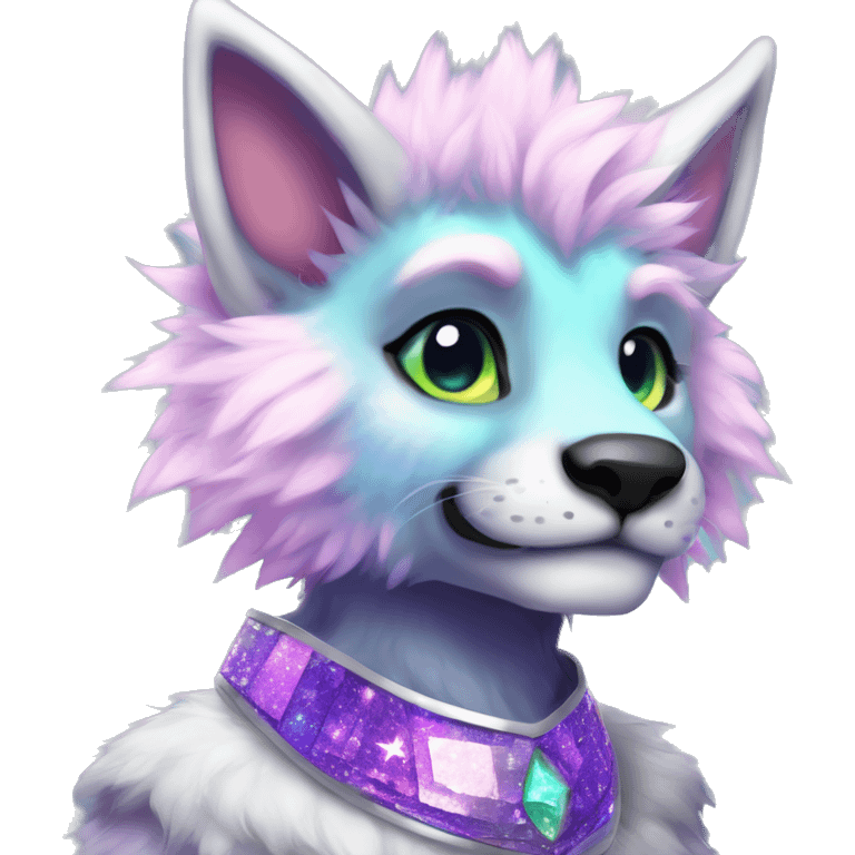 Furry, sparkle, iridescent, colorful, pastel, edgy, cool, fantasy beautiful, divine, animal, anthro, full body, fursona, protogen emoji