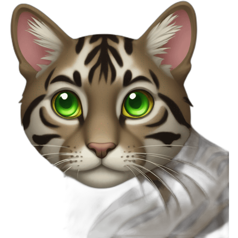 Dark Brown Tiger cat with green eyes and hearts of love emoji