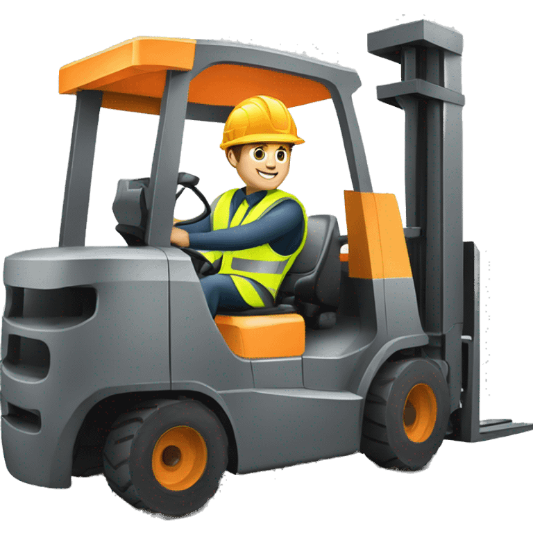 A man wearing hi-vis gear and a hard hat driving a forklift emoji