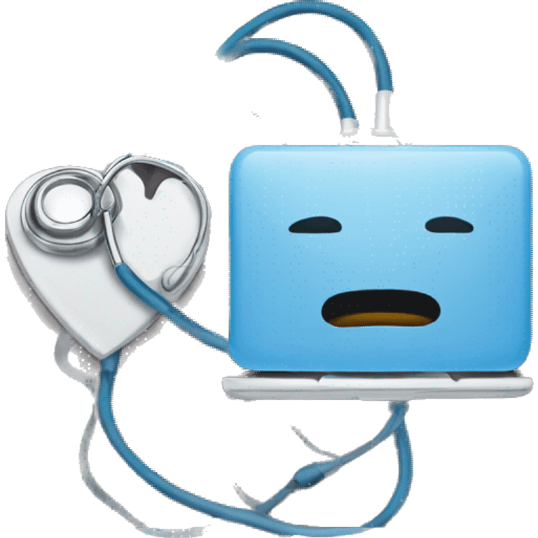 a laptop in which a website is opened and the laptop is connected with a stethoscope emoji