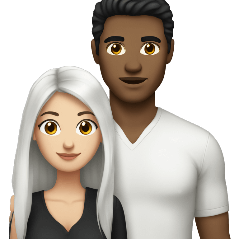 brunette woman with black hair and brown eyes with her white black-haired man boyfriend emoji