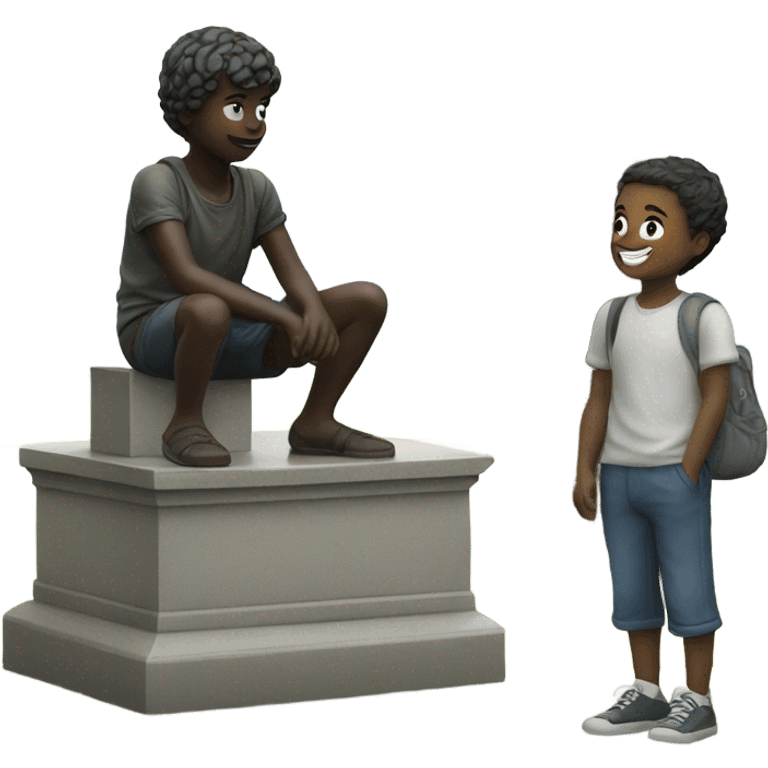 boys playing outdoors by statue emoji