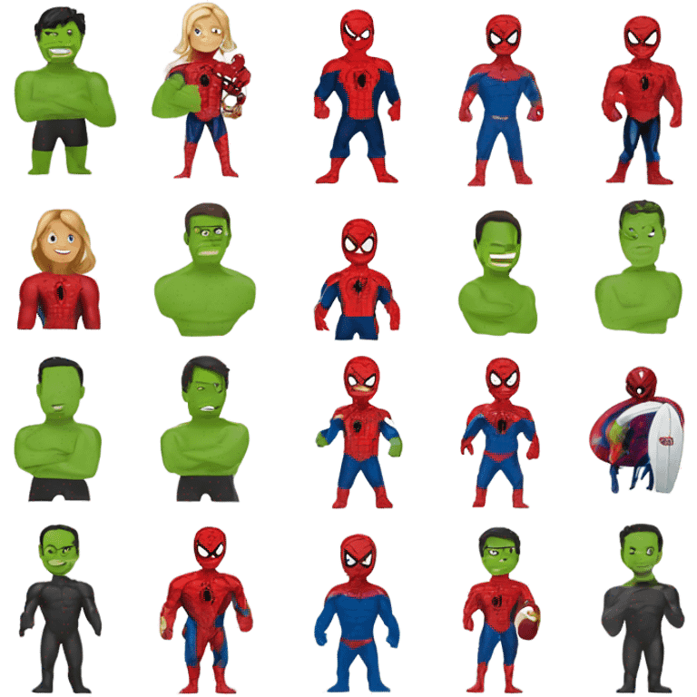 Surfing ironman hulk spiderman emoji