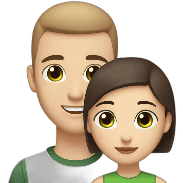 white skin Boyfriend with a light brown buzzcut and green eyes; and medium length dark brown hair girlfriend with black eyes hugging emoji