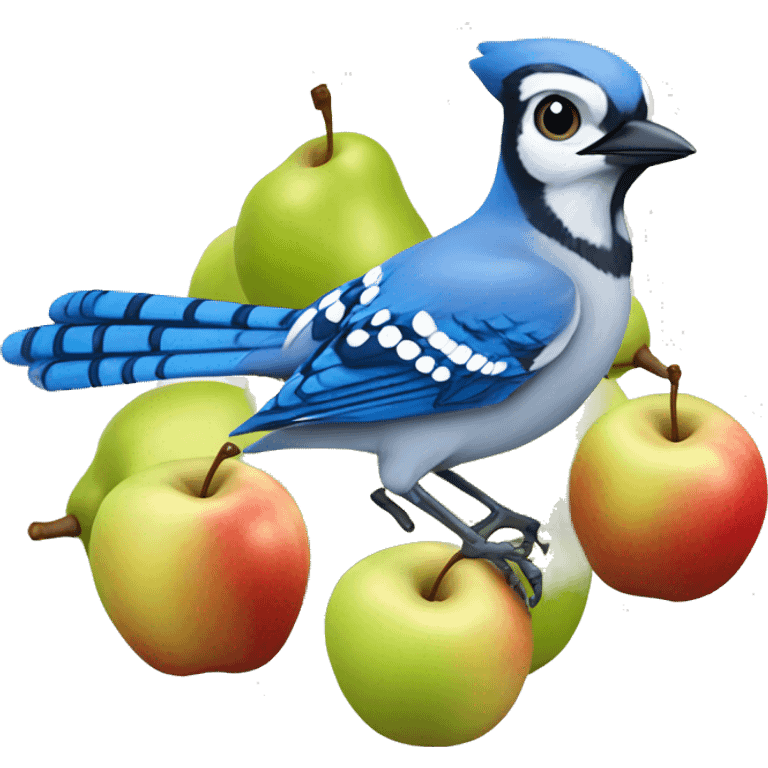 Blue jay with pears and apples emoji